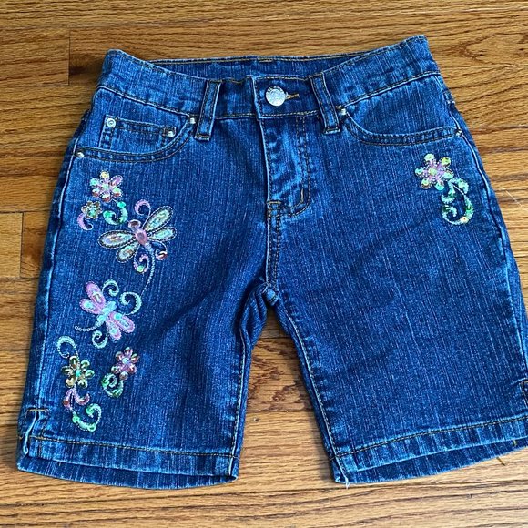 NYC ❤️ Girl's Blue Belt Looped Ramie Blend Jean Shorts Size 5/6 (PRE-LOVED) - Picture 1 of 4